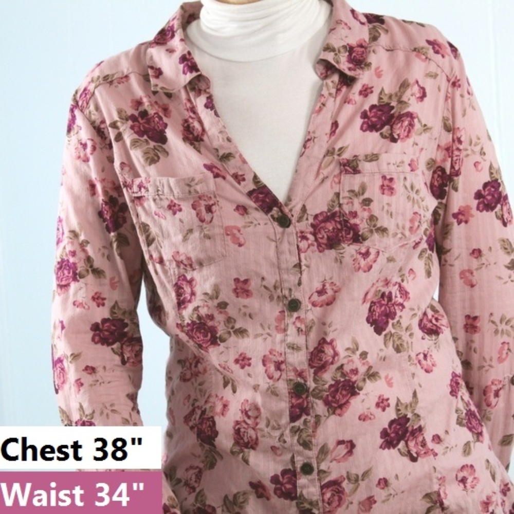 Maurices Long Sleeve V neck Blouse Floral Pink M L